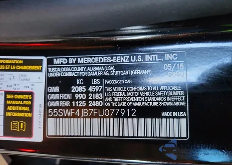2015 Mercedes-Benz C 300 from USA, damaged, VIN 55SWF4JB7FU077912